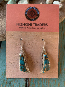 Navajo Turquoise Sterling Silver Copper Mohave Jagged Dangle Earrings