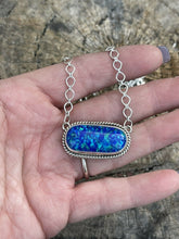 Load image into Gallery viewer, Navajo Sterling Silver &amp; Iridescent Blue  Oval Opal  Sleek Pendant Necklace