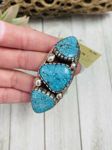Navajo Vintage Water Web Kingman Turquoise & Sterling Silver Cuff Bracelet