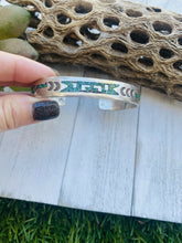 Load image into Gallery viewer, Vintage Navajo Turquoise, Coral &amp; Sterling Silver Inlay Cuff Bracelet