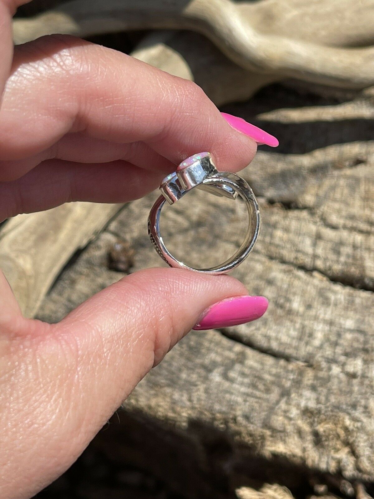 Navajo Sterling Silver Pink/ Purple Opal Adjustable 4 Stone Ring