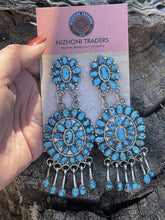 Load image into Gallery viewer, Stunning Navajo Sleeping Beauty Turquoise Sterling Cluster Dangle Earrings Artist LMB