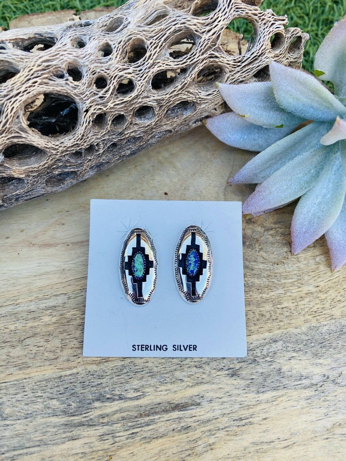 Navajo Purple Opal & Sterling Silver Shadow Box Post Earrings