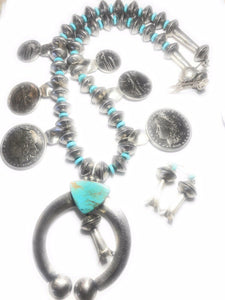 James McCabe Navajo Silver Turquoise Coin Necklace Set
