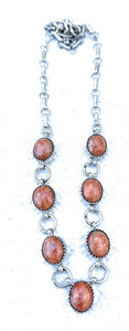 Navajo 7 Jasper Stone & Sterling Silver Necklace Signed