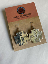 Load image into Gallery viewer, Navajo Sterling Silver Hand Stamped Cross Dangle Earrings Signed