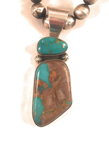 Vintage Navajo Pilot Mountain Turquoise & Sterling Silver Pendant Signed