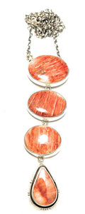 Navajo Orange Drop Spiny Sterling Silver Lariat Necklace