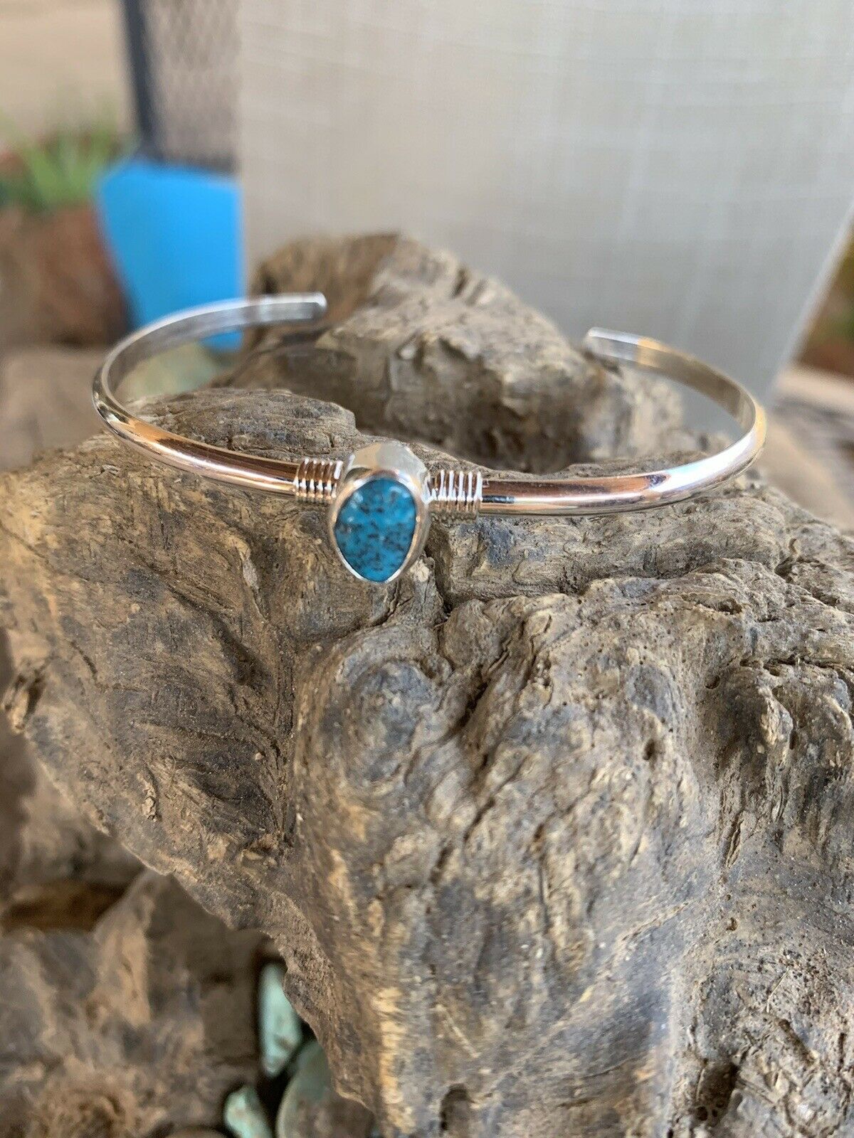 Navajo Kingman Turquoise & Sterling Silver Petite cuff Bracelet