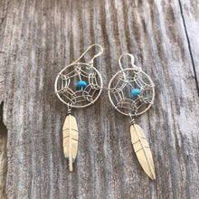 Load image into Gallery viewer, Navajo  Sterling Silver &amp; Turquoise Dream Catcher, Dangle  Earrings