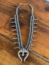 Load image into Gallery viewer, Beautiful Navajo Sterling Silver Squash Naja Blossom Necklace Ruby Haley