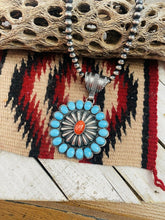 Load image into Gallery viewer, Navajo Sterling Silver, Turquoise &amp; Red Spiny Pendant Signed