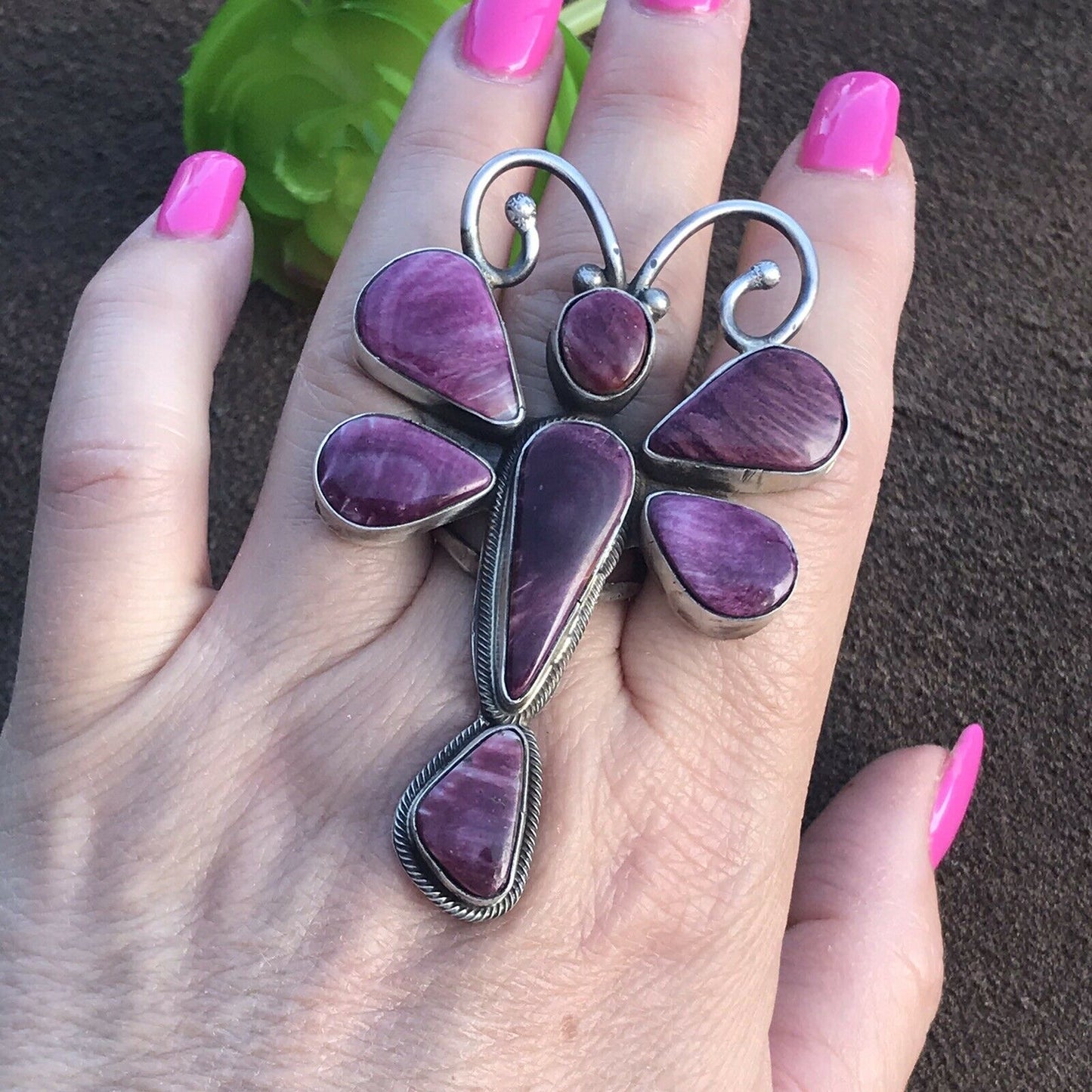 Navajo Sterling Silver Purple Spiny Oyster Dragonfly Ring Sz 6.5