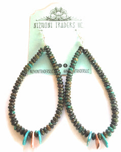 Navajo Turquoise  Spiny Oyster Sterling Silver Beaded Dangle Hoop Earrings
