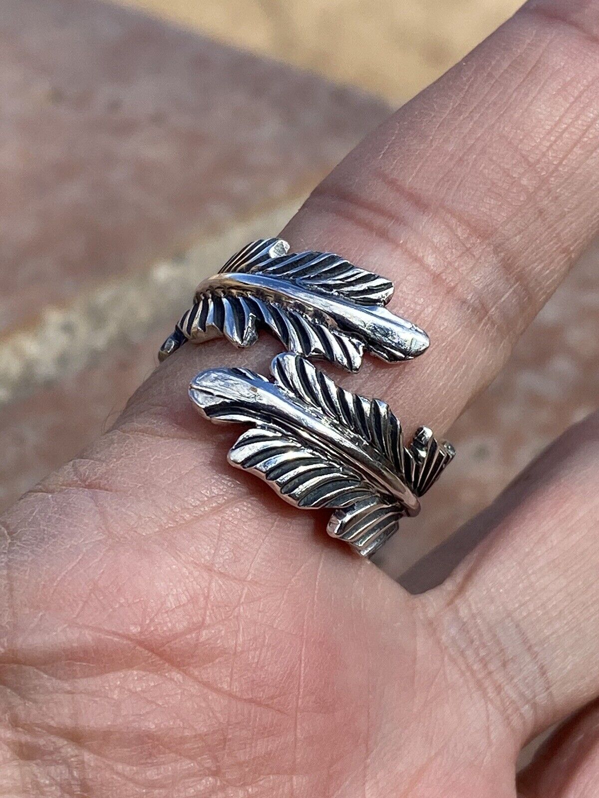 Gorgeous Navajo Feather Turquoise And Sterling Silver Adjustable Ring