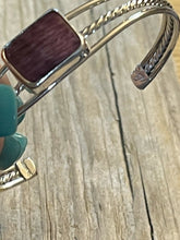 Load image into Gallery viewer, Navajo Square Purple Spiny Sterling Silver Bracelet Rope Style Cuff