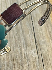 Navajo Square Purple Spiny Sterling Silver Bracelet Rope Style Cuff