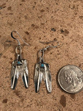 Load image into Gallery viewer, Navajo Sterling Silver &amp; Turquoise Feather Dangle Earrings