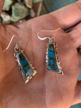 Load image into Gallery viewer, Navajo Turquoise Sterling Silver Copper Mohave Jagged Dangle Earrings