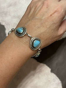 Navajo Sweet Kingman Turquoise & Sterling Silver Twist  Link Bracelet