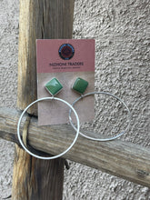 Load image into Gallery viewer, Navajo Tibetan Turquoise &amp; Sterling Silver Dangle Hoop Earrings