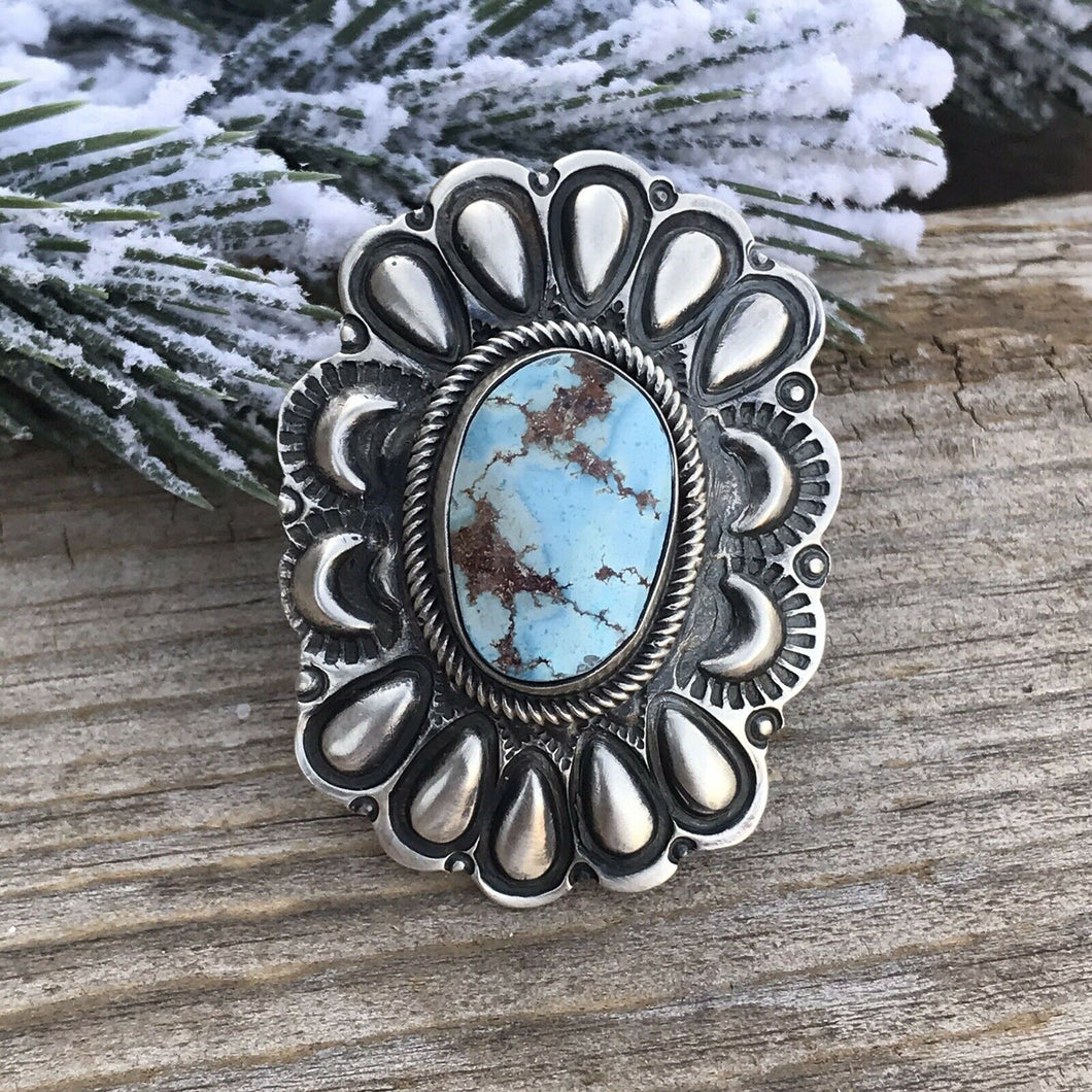Navajo Golden Hills Turquoise & Sterling Silver Ring Sz 5.5