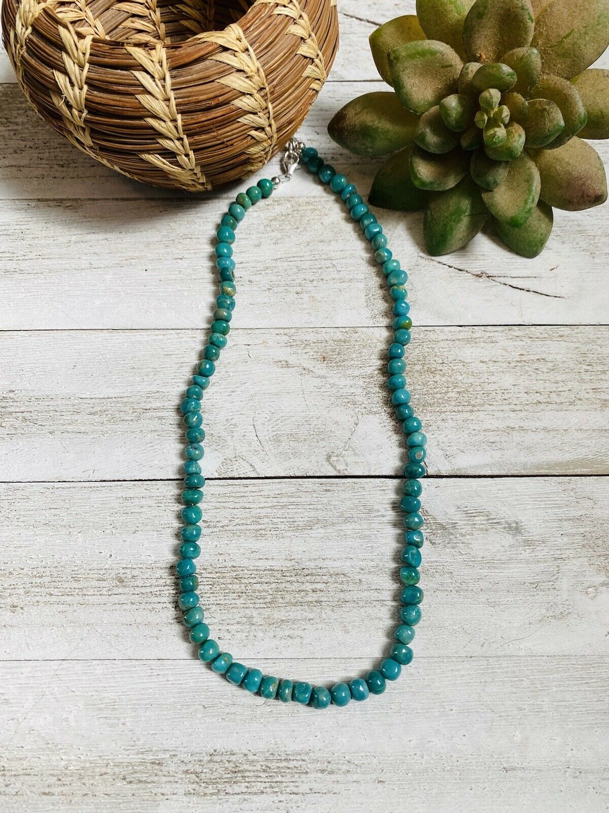 Navajo Turquoise & Sterling Round Beaded 17” Necklace