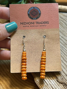 Navajo Sterling Silver & Spiny Orange Shell Bead Dangle Earrings