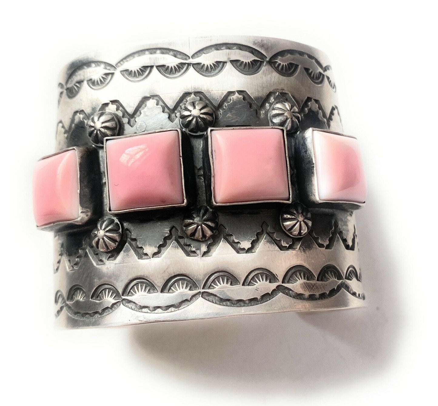 Navajo Queen Pink Conch Shell  & Sterling Silver Cuff Bracelet Signed