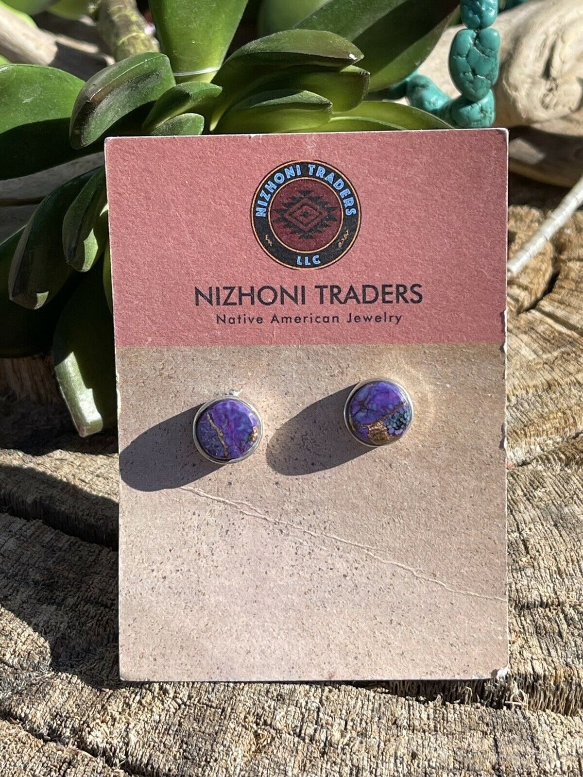 Navajo Sterling Silver Purple Dream Post Earrings Signed