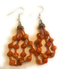 Load image into Gallery viewer, Navajo Sterling Silver Apple Coral Beaded Dangle Earrings