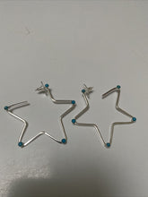 Load image into Gallery viewer, Gorgeous Turquoise &amp; Sterling Silver Star Hoop Earrings