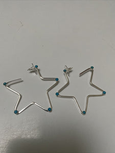 Gorgeous Turquoise & Sterling Silver Star Hoop Earrings