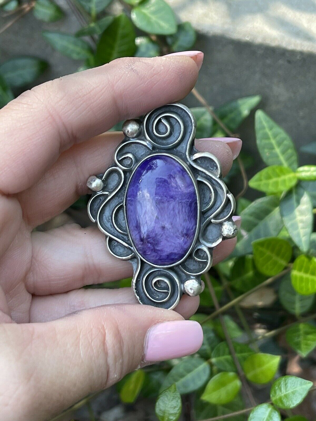 Navajo Purple Charoite & Sterling Silver Swirl Statement Ring Size 7