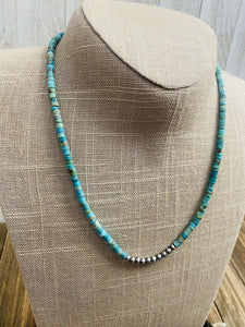 Navajo Turquoise & Sterling Silver Beaded Necklace 18 inches