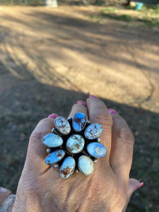 Navajo Sterling Golden Hills Turquoise Cluster Ring Size Adjustable