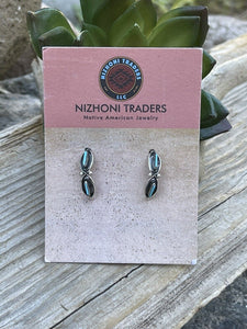 Navajo Sterling Silver & Turquoise Crescent Circle Post Earrings