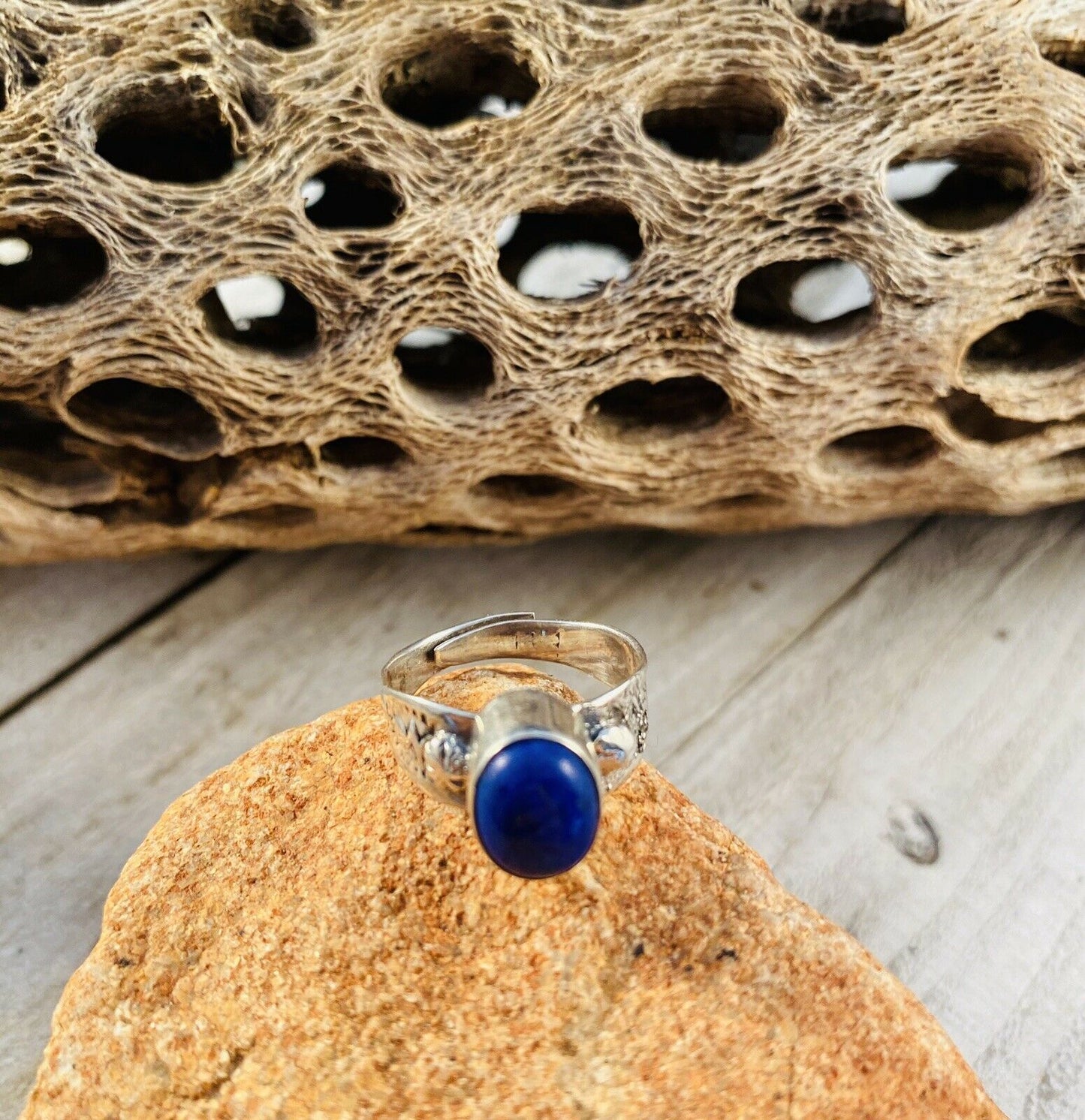 Navajo Lapis & Sterling Silver Adjustable Ring