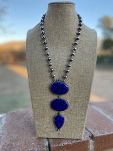 Patrick Yazzie Navajo Sterling Silver & Lapis Drop Necklace