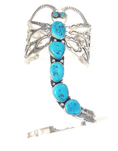 Load image into Gallery viewer, Navajo Sterling Silver &amp; Kingman Turquoise Dragonfly Cuff By Russell Sam