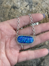 Load image into Gallery viewer, Navajo Sterling Silver &amp; Iridescent Blue  Oval Opal  Sleek Pendant Necklace