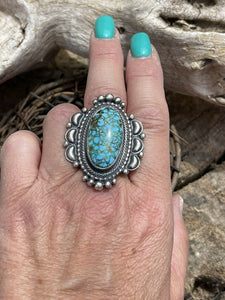 Navajo Sonoran Mountain Turquoise & Sterling Silver Statement Ring Size 8