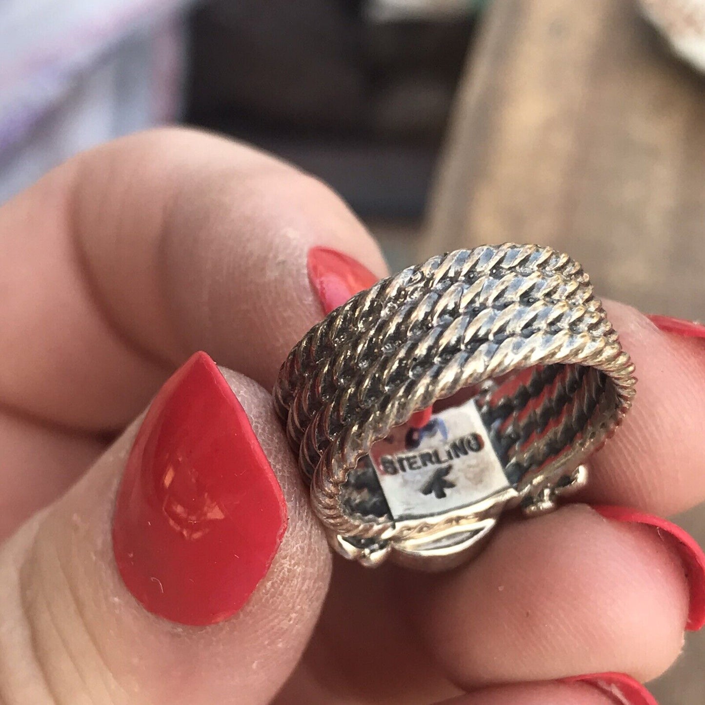 Navajo Sterling Silver Lapis Rope Cigar Band Ring