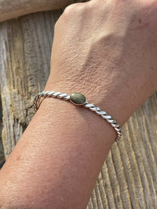 Navajo Sterling Silver Twisted Rope Style Turquoise Stacker Bracelet Cuff