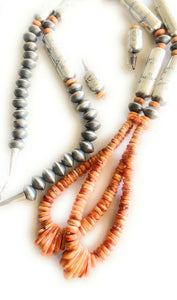 Navajo Sterling Silver Handmade Orange Spiny Jacla Necklace & Earring Set