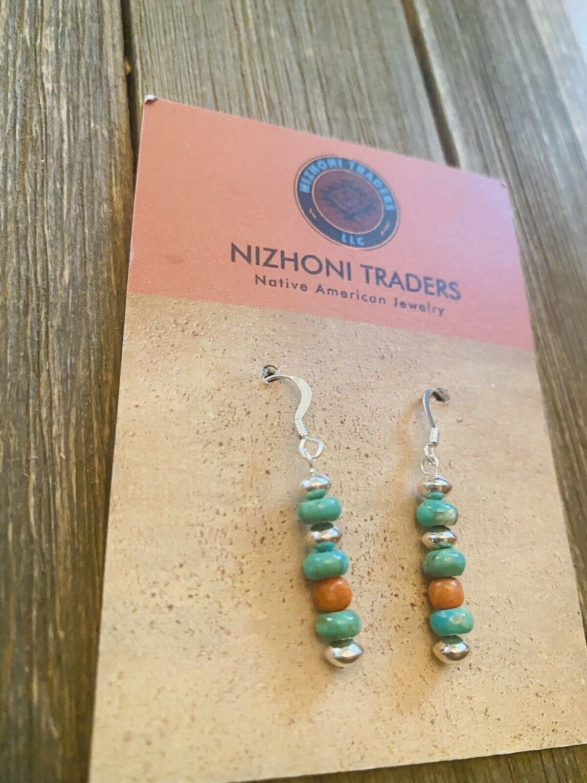 Navajo Sterling Silver, Turquoise & Coral Beaded Dangle Earrings