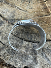 Load image into Gallery viewer, Navajo Handmade Sterling Silver &amp; Number 8 Turquoise Signed Cuff Signed