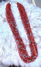 Load image into Gallery viewer, Navajo Sterling Silver Natural Coral &amp; Turquoise 15 Strand Bead Necklace