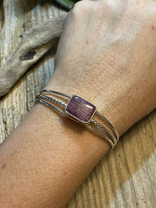 Navajo Square Purple Spiny Sterling Silver Bracelet Rope Style Cuff