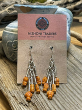 Load image into Gallery viewer, Navajo 5 Strand Orange Spiny Shell &amp; Sterling Silver Dangle Earrings